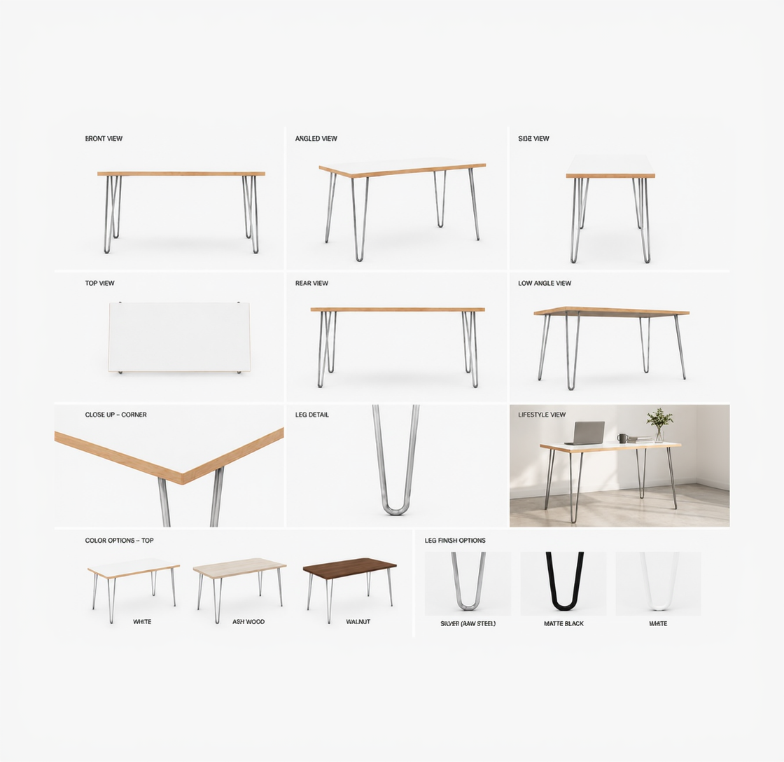 Vetre Hair Pin Desk - White Ash with Silver Legs