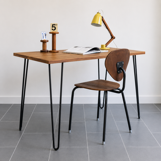 Vetre Hair Pin Desk - Walnut with Black Legs
