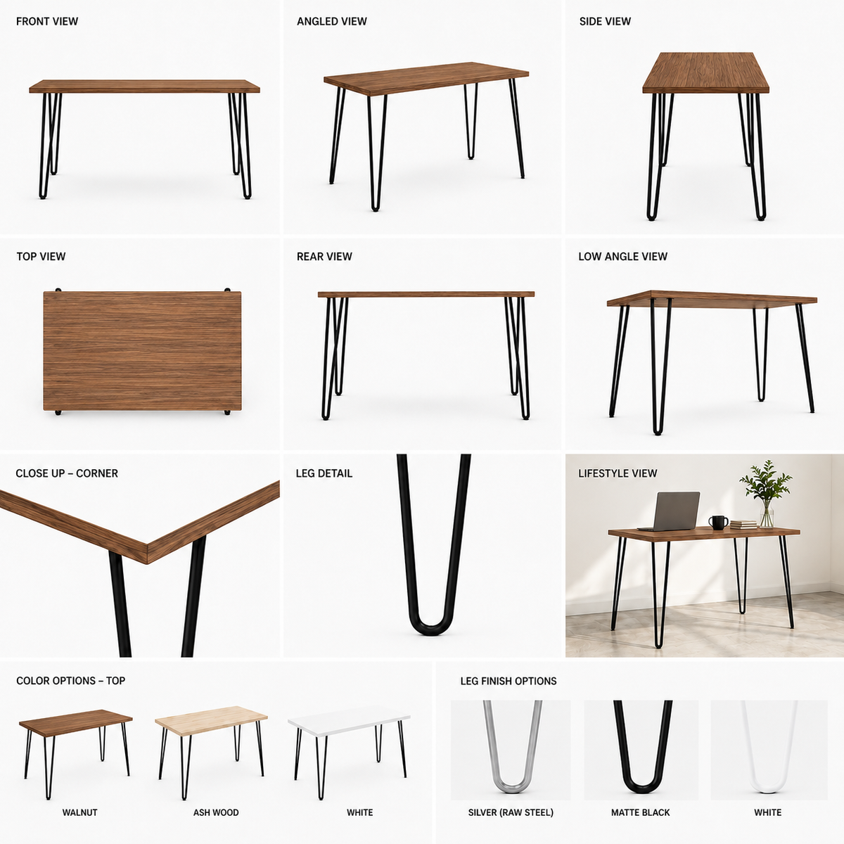 Vetre Hair Pin Desk - Walnut with Black Legs