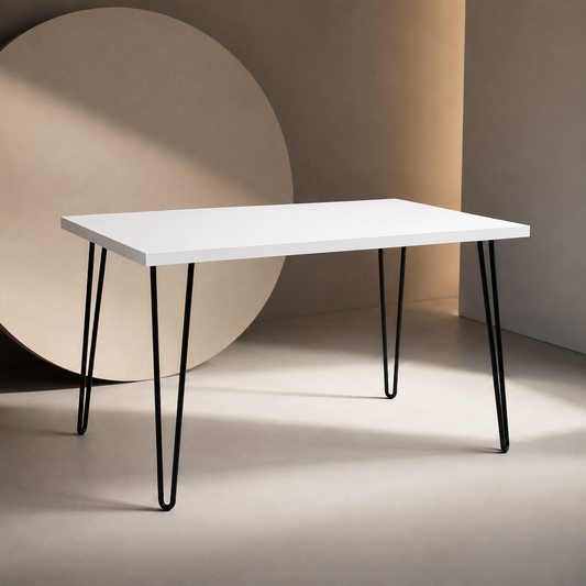 Vetre Hair Pin Desk – White with Black Legs