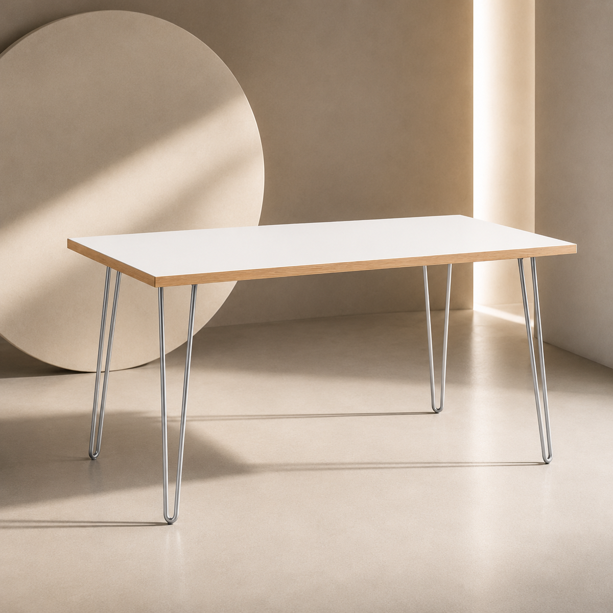 Vetre Hair Pin Desk - White Ash with Silver Legs