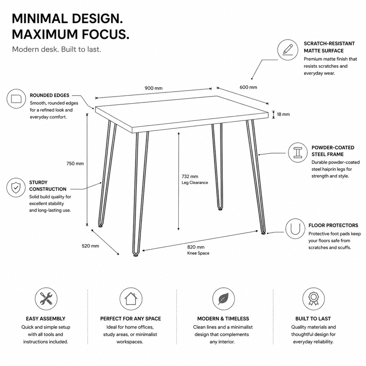 Vetre Hair Pin Desk - White Ash with Silver Legs